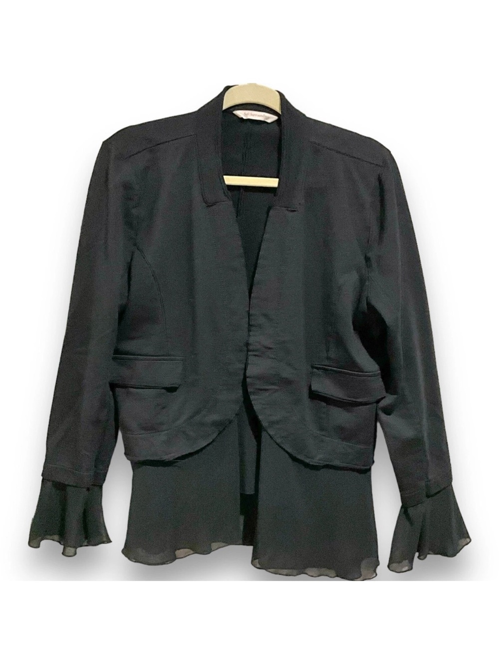 Soft Surroundings Women’s Medium Black Layered Blazer Chiffon Ruffle Cuff Jacket